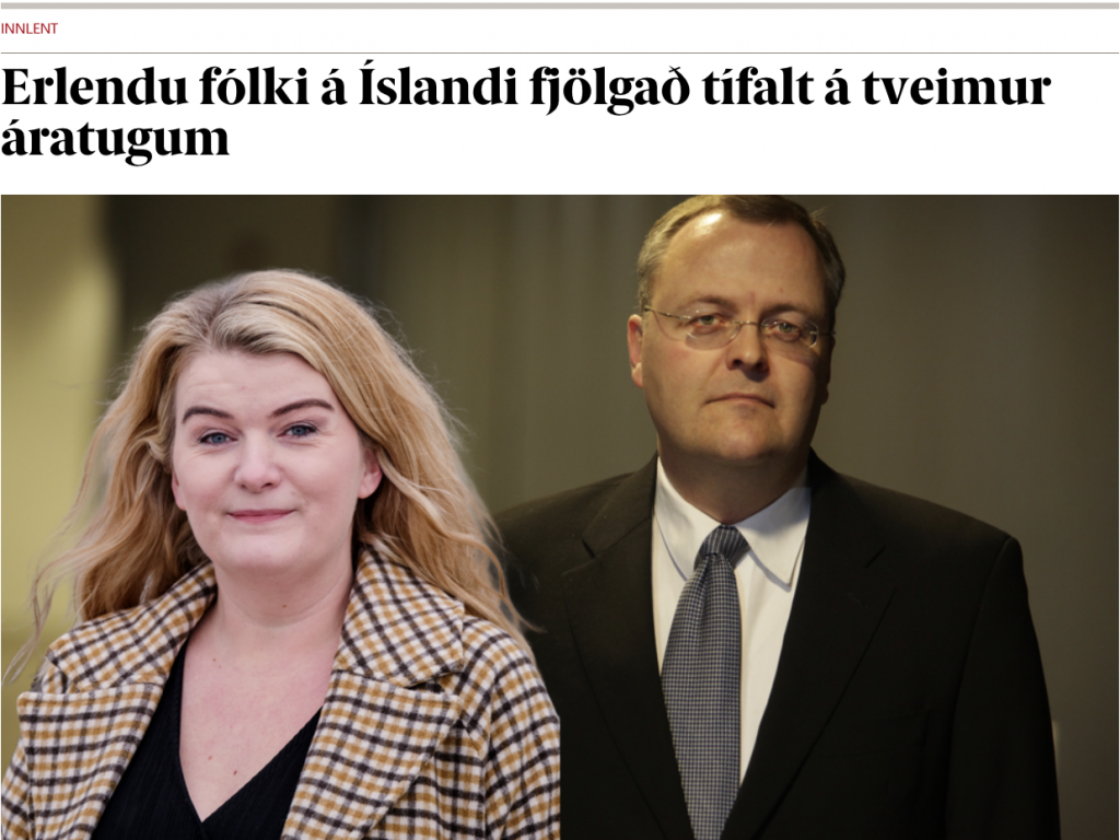 A screenshot from the online article in Frettablaðid: Erlendu fólki á Íslandi fjölgað tífalt á tveimur áratugum